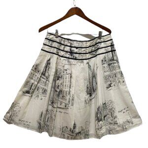 City DKNY Skirt City Scenes Cream w Black Ribbon at Waist size 14